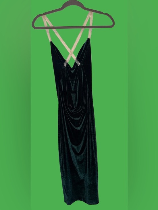 PrettyLittleThing Emerald Green Clear Strap Velvet Cowl Neck Midi Dress | Size 2 - Picture 2 of 5
